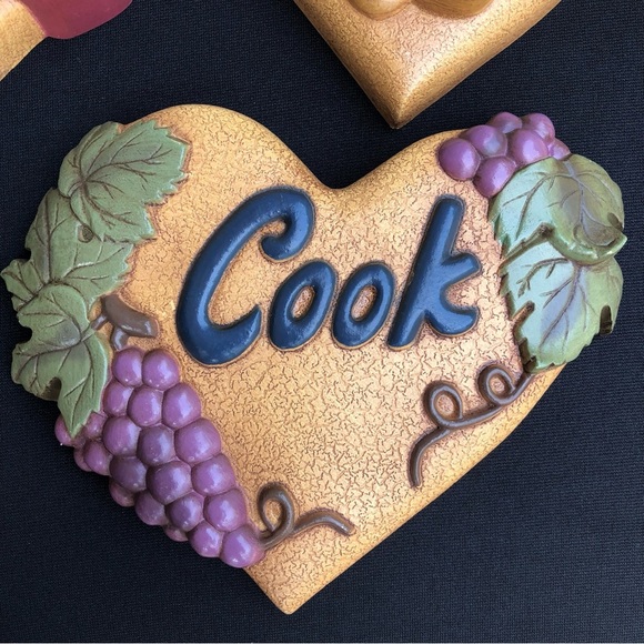 Vintage Home Interiors “Bless The Cook” 3 Plaques - Hearts Grapes Apples Pears - Picture 5 of 10